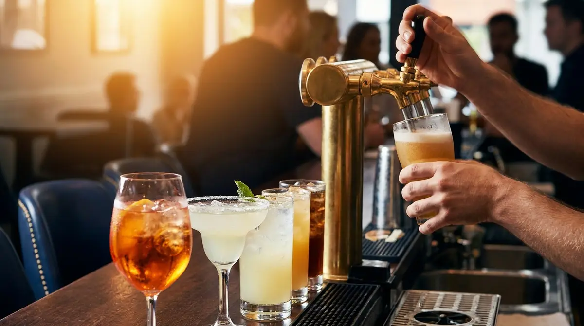 Cocktails and a draft beer at the Blue 42 bar
